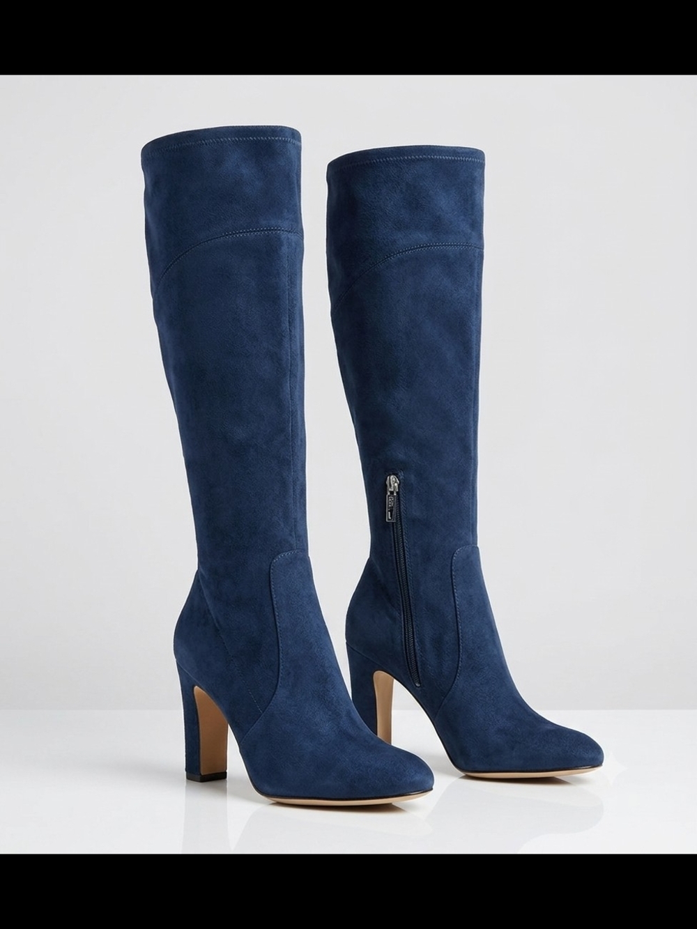 Ivanka Trump Blue Suede Knee-High Block Heel Boots Size 6.5M